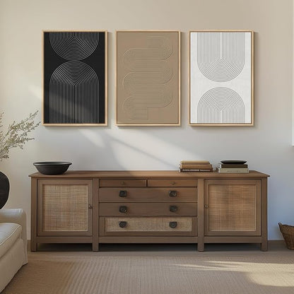 Large 3D Textured Framed Boho Neutral Abstract Wall Art, Set of 3 Modern Paintings Artwork for Walls, Black White Brown Minimalist Geometric Pictures for Living Room, Entryway, Dining Room Wall Decor