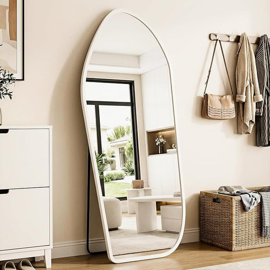 Suidia Full Length Mirror, Oversized Floor Mirror with Solid Wood Frame, Large Standing Mirror for Bedroom Living Room, Wood Art Style, White, 68" L x 26" W