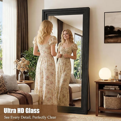 Full Length Mirror 71"x30", Large Solid Wood Frame Floor Mirror, Leaning Floor Mirror, Stable Frame, Shatterproof Glass, Modern Classic Style for Bedroom, Living Room, Entryway