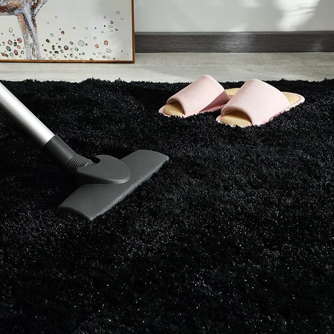 Andecor Soft Fluffy Bedroom Rugs, 3 x 5 Feet Indoor Shaggy Plush Area Rug for Boys Girls Kids Baby College Dorm Living Room Home Decor Floor Carpet, Black