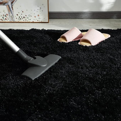 Andecor Soft Fluffy Bedroom Rugs, 3 x 5 Feet Indoor Shaggy Plush Area Rug for Boys Girls Kids Baby College Dorm Living Room Home Decor Floor Carpet, Black