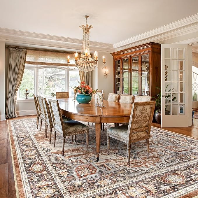 9x12 Area Rugs for Living Room: Washable Ultra Thin Rug - Oriential Stain Resistant Carpets - Large Indoor Non-Slip Rug for Bedroom Dining Room 9'x12' Brick