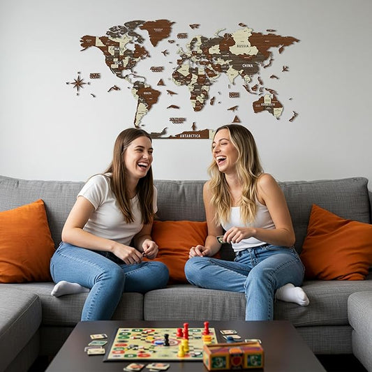 Colorfull Worlds, Multilayer 3D Wooden World Map, Travel Map States and Capitals, Wall Decor For New House, Gift For Travelers, Office Decor, Birthday Present,Living Room Decoration (L, Mixed)