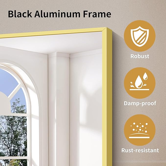 YIROMAN Bathroom Mirror 36"x40", Large Brushed Gold Bathroom Mirror for Over Sink with Aluminum Frame, Rectangular Vanity Mirror with Right Angle, Wall Mirror Hangs Horizontal or Vertical