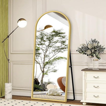 GlasFlength Full Length Mirror with Stand, 64"x21" Arched Full Body Mirror with Aluminum Alloy Frame, Wall-Mounted/Leaning Against Wall/Standing Floor Mirror for Bedroom, Living Room, and Entryway