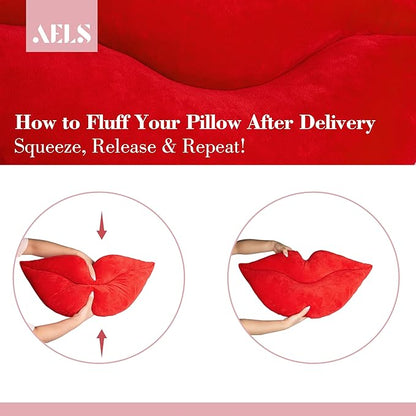 AELS 3D Large Lips Throw Pillows Smooth Soft Velvet Decorative Throw Pillows Love Pillows Cute Pillow Set of 2 for Couch Sofa Bed Living Room Bedroom, Red