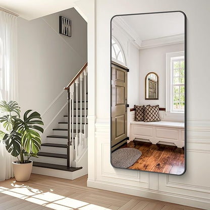 BONEWEI 72x36 inch Large Bathroom Mirror,Black Rectangle Mirror,Wall Mounted Bathroom Frame Vanity Mirror with Round Corner for Bedroom Living Room,Entryway Hangs Horizontal or Vertical