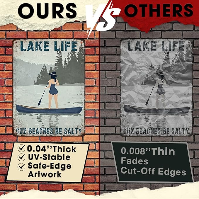 Lake Life Decor Tin Sign - Rustic Metal Wall Art for Cabin, Lakehouse & Porch - Weatherproof 12x16 Inches