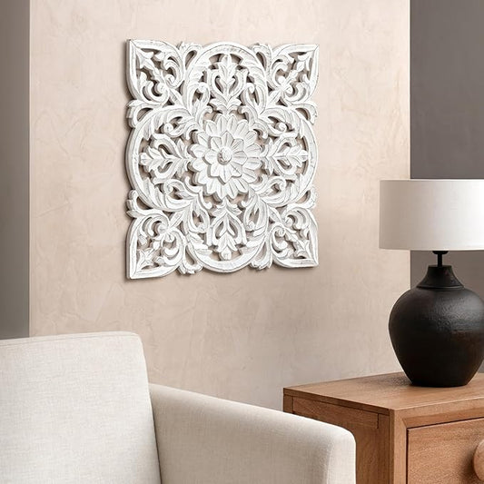 JFY Designs Wall Medallion - Wooden Wall Decor, Hand Carved & Embossed Decorative Wall Sculpture, Boho Farmhouse Wall Art, Perfect for Home, Office or any Living Space