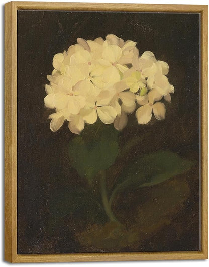 Pyradecor Vintage Retro Framed Wall Art White Hydrangea Oil Painting Canvas Prints Mid Century Living Room Decor for Farm House Bedroom Decorations