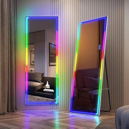 LVSOMT 63 X 22 Full Length Mirror with Lights, Large Wall Mirror Full Length, RGB Led Mirror Full Length with Remote Control, Full Body Mirror for Bedroom Living Room Cloakroom, White
