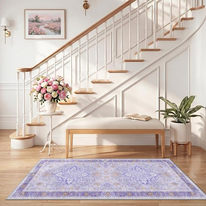 RELEANY Area Rugs 2'6"x5' Runner Rug Non Slip Washable for Kitchen Hallway Bedroom Beside Laundry Room Bathroom Rug, Floor Carpet, Light Purple Brown