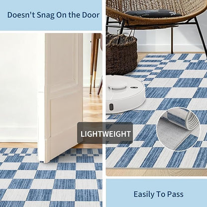 GarveeHome Dark Blue Checkered Rug 6×9 Area Rugs for Living Room,Non-Slip Washable Rug Soft Low-Pile,Neutral Modern Checkerboard Farmhouse Geometric Rugs for Bedroom Dining Room