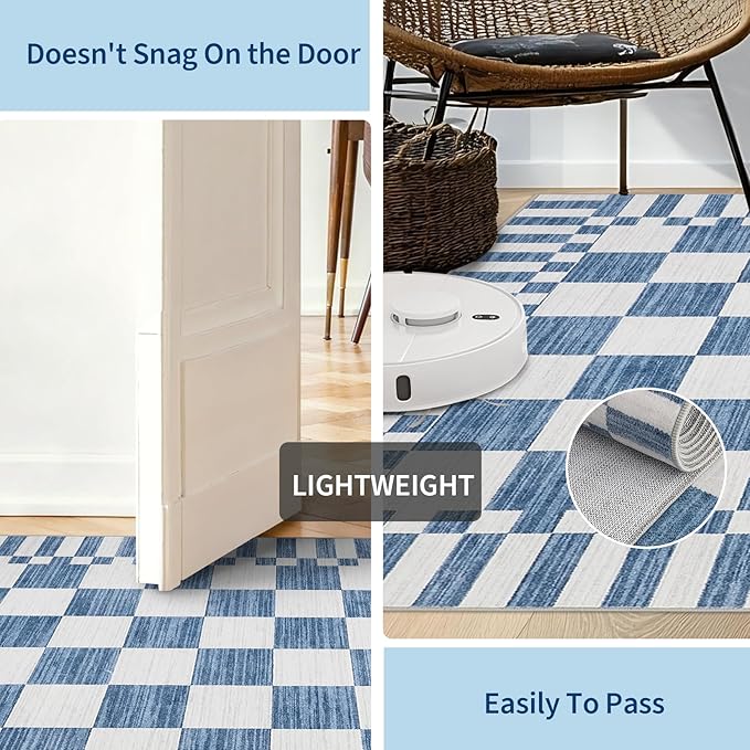 GarveeHome Dark Blue Checkered Rug,Washable 3x5 Rug Non Slip for Entryway,Modern Soft Low-Pile,Neutral Farmhouse Geometric Checkerboard Rug,Small Area Rugs for Bedroom Kitchen Dining Room