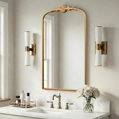 Besdomus Large Vintage Arched Mirror: 24"x42" French Arch Gleaming Gold Antique Wall Mounted Mirror - Traditional Ornate Home Decor for Entryway/Fireplace/Bathroom - Idea for Trendy Fashionistas