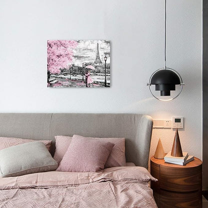 Paris Decor for Bedroom Canvas Wall Art Pink Theme Girls Room Wall Decor Black and White Eiffel Tower Pictures for Bathroom Wall Decor Modern Artwork for Wall Art Framed Wall Decoration Size 12x16