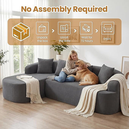 103" L Shaped Boneless Sectional Couches for Living Room, Curved Modular Sectional Sofa with Chaise, Modern Cloud Couch Deep 3 Seat No Assembly, Dark Grey
