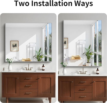 KOCUUY Silver Framed Mirror, 48"x40" Large Rectangle Bathroom Mirror for Wall, HD Tempered Glass, Anti-Rust Brushed Silver Frame, Modern Design for Bathroom, Bedroom, Living Room, Entryway