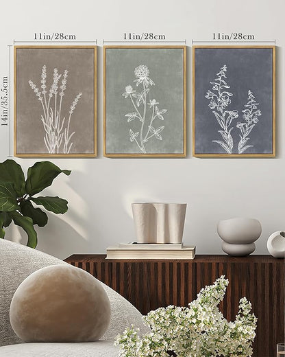 Drsoum Vintage Boho Flower Wall Art Framed Retro Botanical Floral Wall Prints Wildflower Neutral Rustic Bohemain Artwork Bedroom Ready to Hang 11x14in Natural Framed