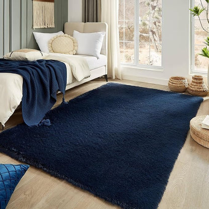 Floralux 6x9 Area Rug Living Room Rugs, Dark Blue, Ultra Soft Fluffy Furry Carpet for Bedroom, Non-Slip Indoor Floor Carpets for Kids Boys Girls Dorm, Nursery, Home Decor Aesthetic