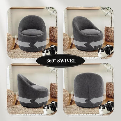 COLAMY Swivel Accent Chair, 360° Swivel Chair with Hidden Storage, Modern Small Barrel Swivel Armchair for Living Room/Bedroom, Dark Grey