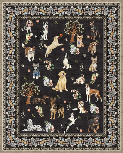 Black Dogs Area Rugs 9x12 Living Room Washable Rug Non Slip Floral Low Pile Large Rug for Living Room, Bedroom, Farmhouse, Dining Room, Kids Playroom