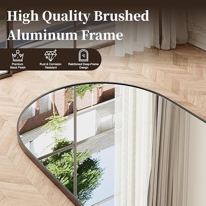 Large Black Full Length Mirror, 76''x35 Arched Floor Mirror for Bedroom, Oversized Full Body Mirror with Stand, Tempered Glass Safety Wall Mirrors for Living Room, Bathroom, Entryway