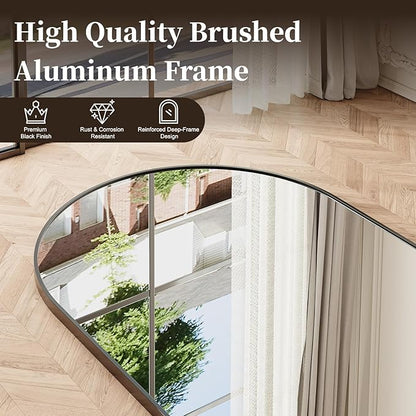 Large Black Full Length Mirror, 76''x35 Arched Floor Mirror for Bedroom, Oversized Full Body Mirror with Stand, Tempered Glass Safety Wall Mirrors for Living Room, Bathroom, Entryway