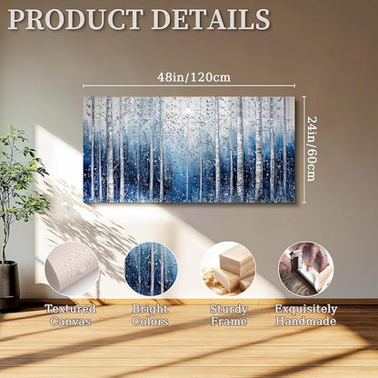 SERIMINO Birch Tree Landscape Wall Art, Abstract Forest Large Artwork for Walls, Modern Blue Aesthetic Canvas Prints, Nature Plant Trunk Wall Decor Living Room Bedroom Bathroom Kitchen 24"X48"