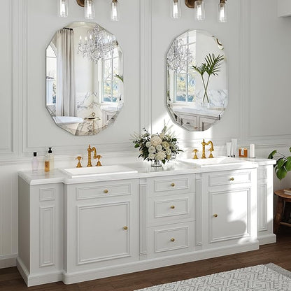 36x24 Inch Beveled Oval Bathroom Mirror, Frameless Copper-Free Silver Mirror, Modern Vanity Mirror, Decorative Wall Mirrors Over Sink for Restroom, Bedroom, Living Room, Bathroom, Entryway