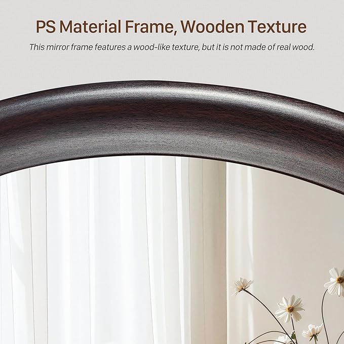 Round Mirrors 24 Inch,Rustic Decorative Transitional Dark Walnut Wall Mirror with Wood Grain for Bathroom,Farmhouse Hanging Vanity Mirror for Entryway Living Room or Bedroom