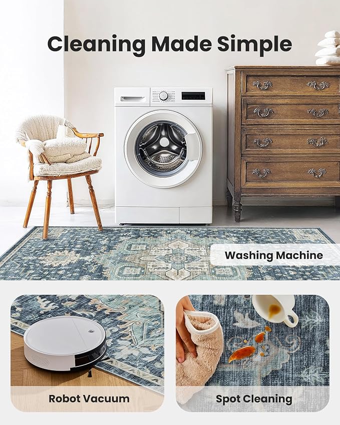 AMADA HOMEFURNISHING 2x5 Washable Runner Rug, Low-Profile Kitchen Rugs with Non-Slip Backing & Durable Edge Binding, Vintage Entryway Runner Rug for Bedroom & Hallway