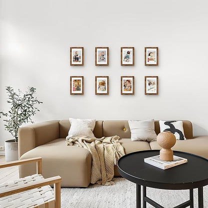 Picrit 4x6 Picture Frame Set of 12, Display 3.5x5 with Mat or 4x6 without Mat, Photo Frames for Wall Mounting or Table Top Display, Brown