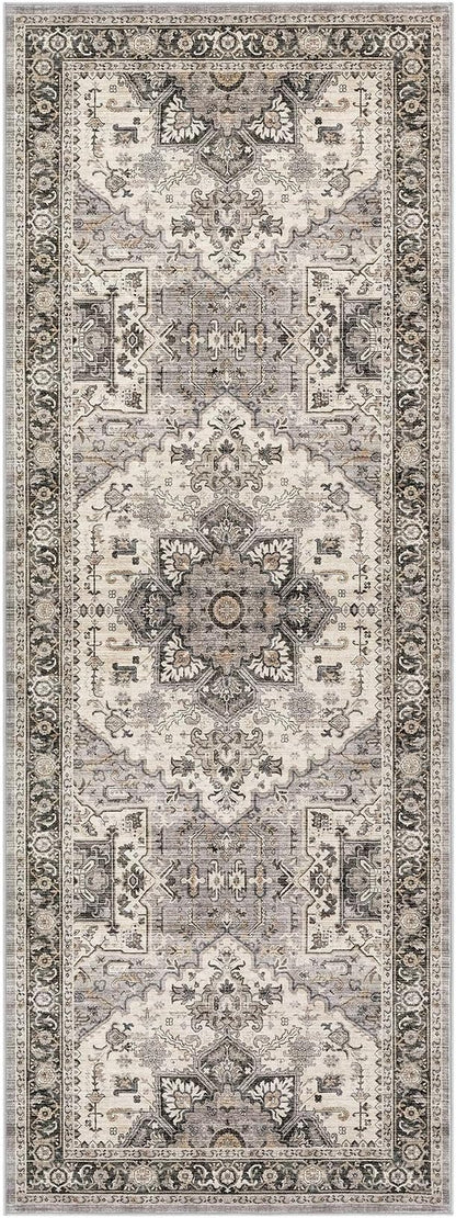 Area Rug for Living Room - 3x8 Soft Machine Washable Oriental Vintage Floral Distressed Large Indoor Floor Carpet for Bedroom Under Dining Table Home Office Decor - Brown