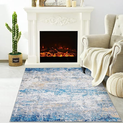 ROYHOME Modern Abstract 2x3 Area Rug Non Slip Non Shedding Low Pile Stain Resistant Rug for Entryway Kitchen Bedroom,Blue/Grey
