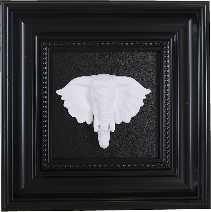 Bergamot Elephant Head Wall Art with Black Frame, 3D Animal Head Wall Sculpture for Bedroom, Living Room, Office, Shelf & Entryway Wall Decoration (8.7" x 8.7")