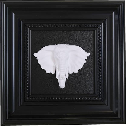 Bergamot Elephant Head Wall Art with Black Frame, 3D Animal Head Wall Sculpture for Bedroom, Living Room, Office, Shelf & Entryway Wall Decoration (8.7" x 8.7")