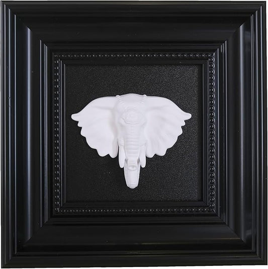 Bergamot Elephant Head Wall Art with Black Frame, 3D Animal Head Wall Sculpture for Bedroom, Living Room, Office, Shelf & Entryway Wall Decoration (8.7" x 8.7")