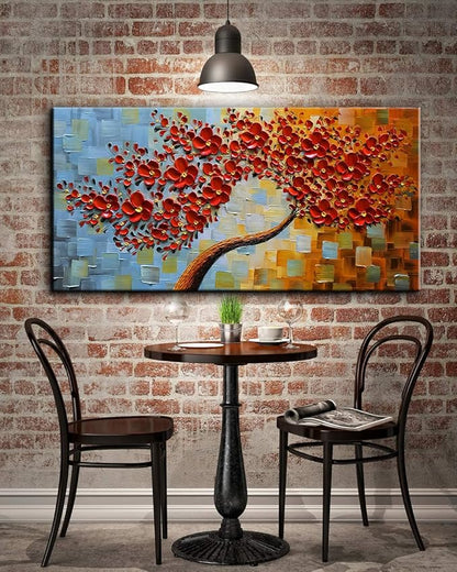 YaSheng Art - Large Canvas Wall Art ,Hand Painted 3D Texture Wall Art Red Floral Oil Painting, Modern Abstract Artworks Paintings , Wall Art for living room Bedroom Office Wall Deco Home, Framed Wall Art Pictures 60 by 24 inch