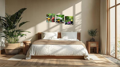 TutuBeer 3 Pcs Wall Art for Spa Zen Canvas Wall Art Still Life Spa Stones with Orchid Green Bamboo Zen Pictures Prints on Canvas for Home Office Wall Decor Stretched and Framed 20x20inchx3