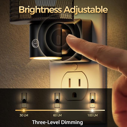 DORESshop LED Night Light Plug in, [2 pack] Night Lights Plug into Wall, Dusk-to-Dawn Sensor, Vintage Farmhouse Decor, 3 Level Brightness Adjustable, Dimmable Nightlights for Adults, Bathroom, Hallway