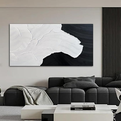 Tarfupth Black and White Abstract Wall Art for Living Room Hand-Painted Large Abstract Wave Oil Paintings Textured Artwork for Bedroom Office Home Decor 35x71 Inch