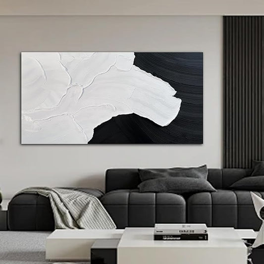 Tarfupth Black and White Abstract Wall Art for Living Room Hand-Painted Large Abstract Wave Oil Paintings Textured Artwork for Bedroom Office Home Decor 35x71 Inch