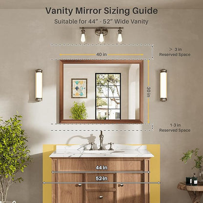40x30 Inch Bathroom Mirror for Wall, Anti-Rust Walnut Wood Grain Metal Framed Bathroom Mirrors for Over Sink,Rectangler Mirrors for Bathroom Vanity, Farmhouse, Bedroom, Living Room, Entryway Decor