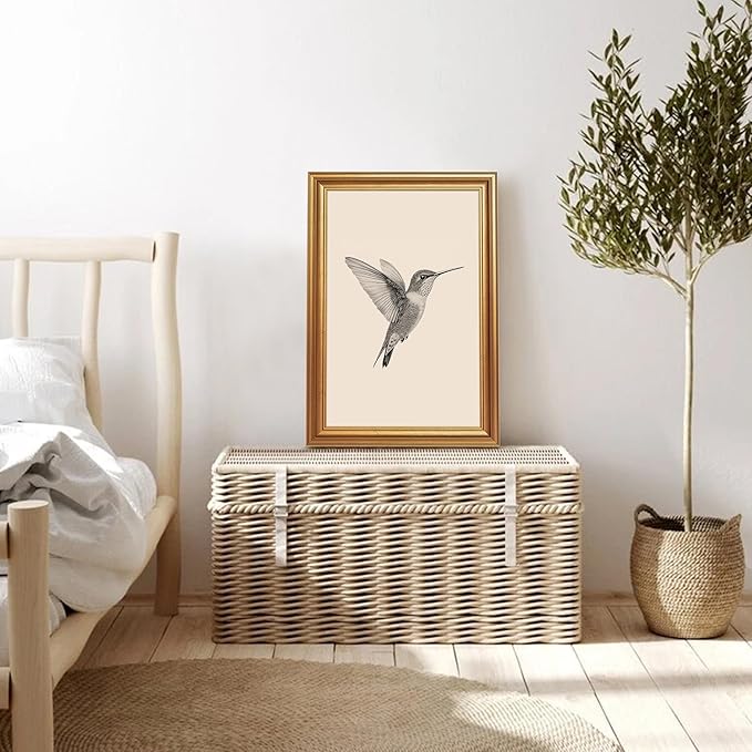 JLTULT Gold Framed Hummingbird Wall Art, Vintage Black White Sketch Wall Decor, Hummingbird Illustration Art Prints for Living Room Bedroom Office 16x24 Inches with Fade-Resistant Easy to Hang