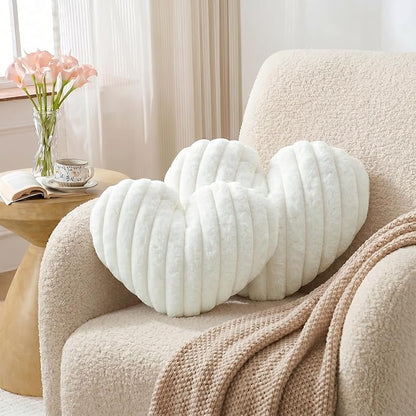 12.9 Inch Heart Pillow Cute Soft Decorative Throw Pillows, Heart Shaped Fluffy Faux Fur Pillows Cushions for Couch Sofa Bed Bedroom Room Home Decor Aesthetic (1, White, Small-12.9"x9.5")