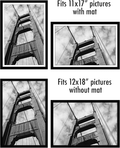 Americanflat 12x18 Poster Frame with Polished Plexiglass - Set of 5 - Use as 11x17 Frame with Mat - Galleria Collection - Picture Frames for Wall Display - Black