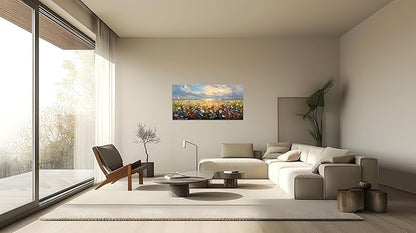 TutuBeer 1 Pcs Wildflower Field Artwork Rustic Wildflower Field at Beach Vintage Wall Art Canvas Prints Wild Flower Wall Art Rustic Style Kitchen Office Farmhouse Bathroom Decor 8x16inch