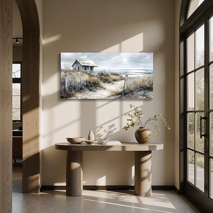 imjiayu Large Wall Art, Landscape Wall Art, Beach Wall Decor, Seaside Old Cabin Painting Prints, Vintage Coastal Scenery Pictures for Living Room Bedroom Kitchen Office House Decorations 20"x40"