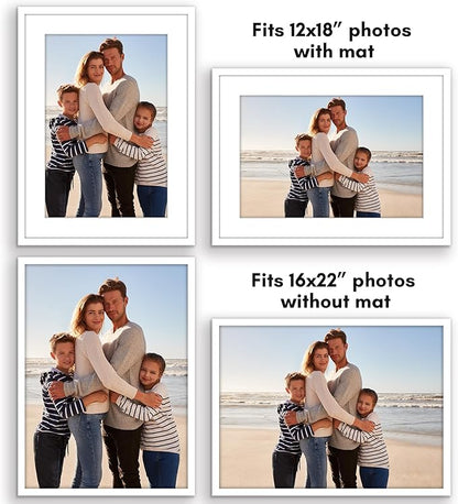 Americanflat 16x22 Picture Frame with Polished Plexiglass - Set of 5 - Use as 12x18 Frame with Mat or Display 16x22 Photo Without Mat - Galleria Collection - Picture Frames for Wall Display - White